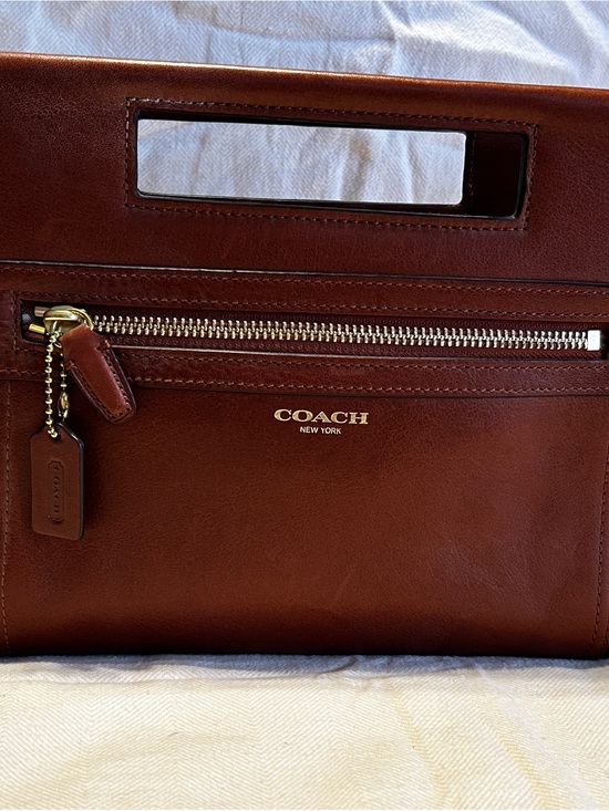 Coach Handbags - Coach Brown Leather Cutout Handle Briefcase Clutch with Gold Hardware